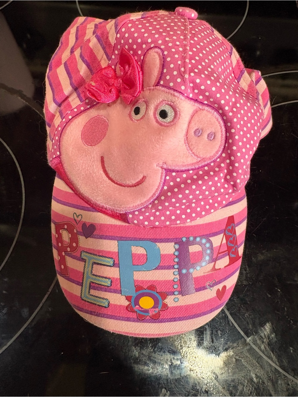 Peppa Pig Pink Striped Kids Cap with Embroidered Face